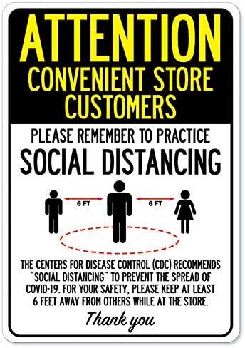 COVID -19 סימן הודעה - לקוחות נוח של לקוחות חנות נוח מתרגלים התרחקות חברתית | מדבקות ויניל